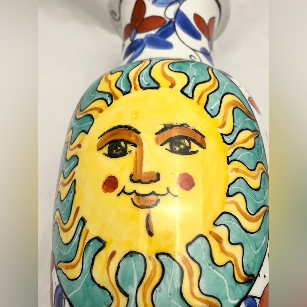 **SOLD** Hand-Painted Sunburst Ceramic Vase, 12 inch tall, MCM Home Decor EUC - Picture 12 of 14